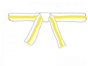 9. Kup - Der weiß-gelbe Gürtel: Zwischenstufe auf dem Weg zum gelben Gurt.